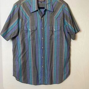 Vintage Outlaw Western Wear Striped Snap Button Cowboy Shirt Size Large